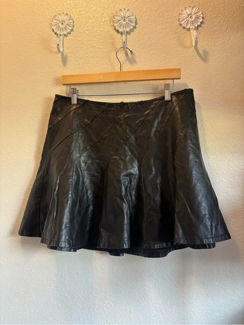 Free People Black Faux Leather Circle Skirt